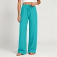 thumbnail image 4 of Wlynlyn Women's Wide Leg Pants Summer Cotton Linen Loose Casual Vacation Palazzo Trousers with Pockets Spring Clothes(Large,Blue), 4 of 9