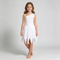 thumbnail image 5 of Cavewoman Wilma Cosplay Costume White One Shoulder Jagged Dress 2 Piece Outfit with Pearl Necklace Set for Halloween Stage Performance, 120, 5 of 6