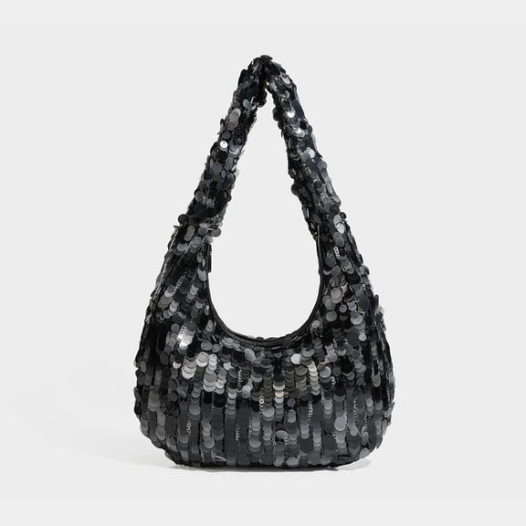 Alikpop Sequin Crescent Hobo Underarm Shoulder Bag Inner Zipper Pocket Daily Handbag For Women Black