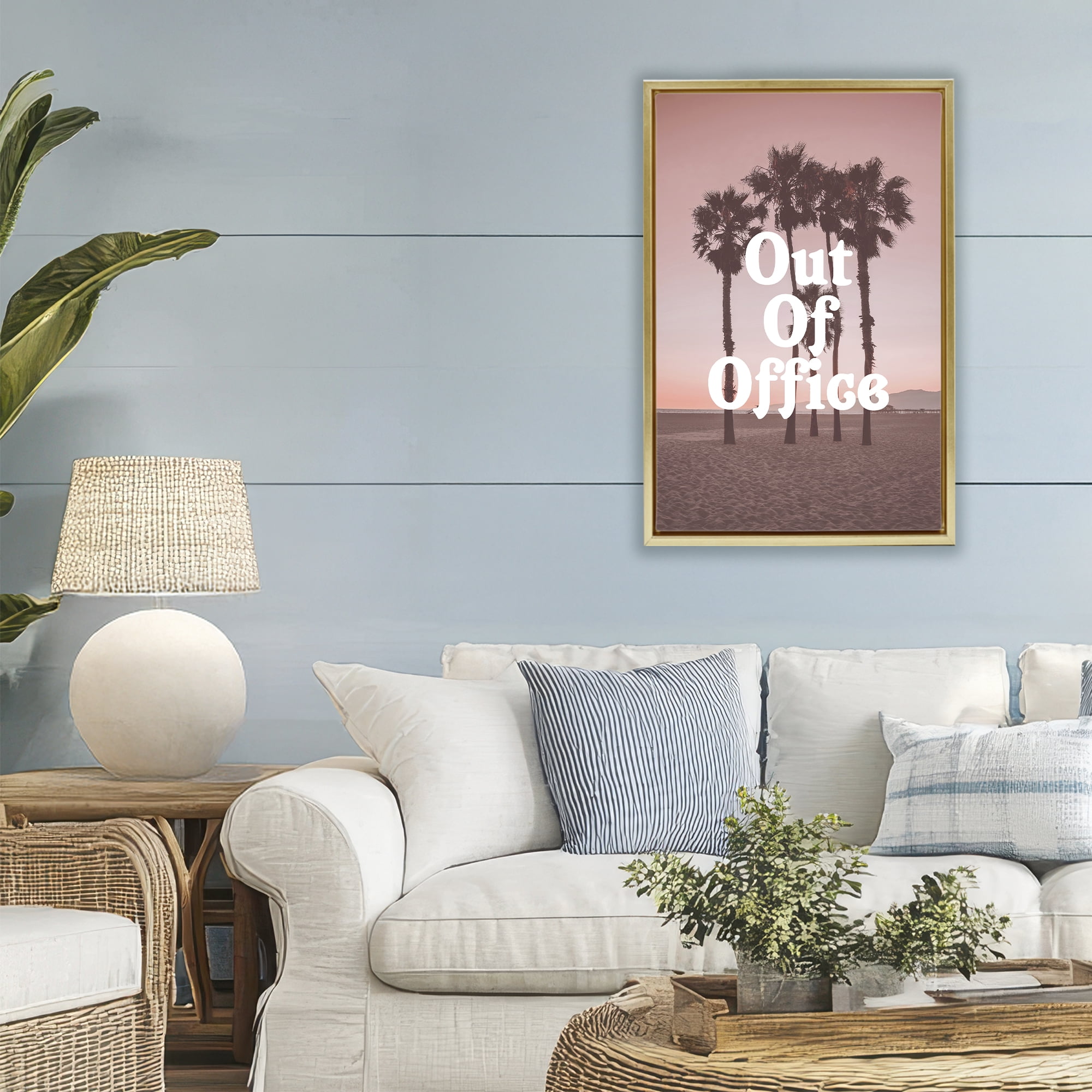 Stupell Industries Pink Tropical Out Of Office Gold Framed Floater Canvas Wall Art, design by Lil' Rue