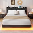 thumbnail image 2 of Tamaño completo-size floating marco de cama featuring rgb LED lights, estación de carga, forrado suspended design, almacenamiento cabecero - no box spring required (negra), 2 of 8