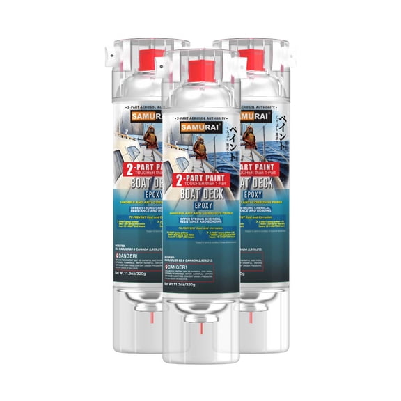 Samurai 2-Part Boat Deck Granular Textured Epoxy Primer Spray Paint (Granular Textured White, Pack of 3 Cans)