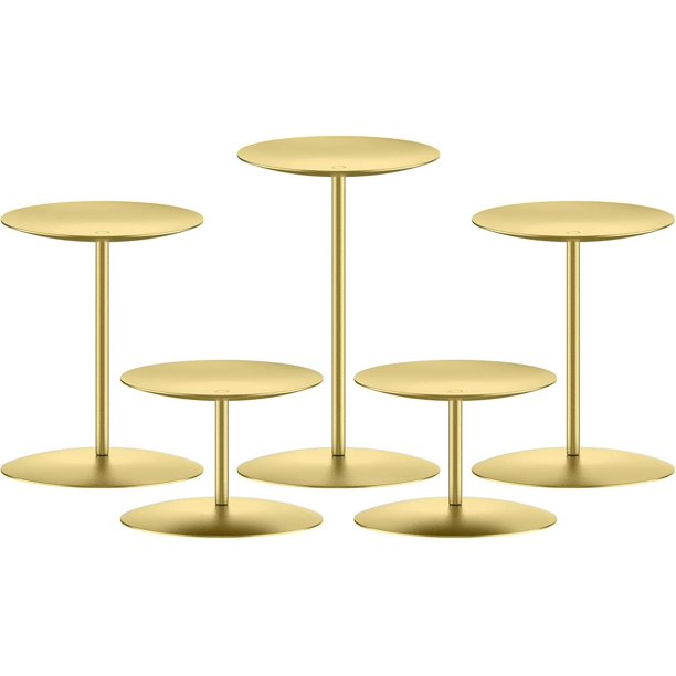 Juego de 5 Soportes para Velas de Pilar de Metal Dorado y Hierro para Mesa de Mesa, Cena, Fiesta, Boda, Evento