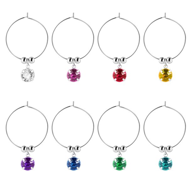 Hemoton - 8 anillos colgantes para copas de vino con diamantes de colores, ideal para restaurante, hotel y bar (colores variados)