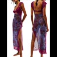 thumbnail image 3 of Vestidos Largos de Verano Y2K con Encaje, Retazos, , Estampado Floral, Escote Corazón, Espalda Descubierta y Abertura para Mujer Púrpura M, 3 of 7