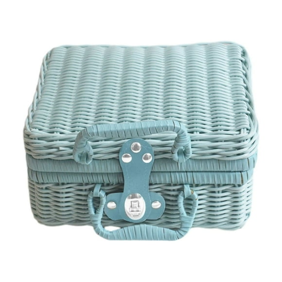Boîte en Rotin Imitation Rétro Boîte de Rangement Portable Décoration de Photographie de Mariage Souvenir Photo Boîte d'Organisation en Rotin Boîte de Rangement pour Photos