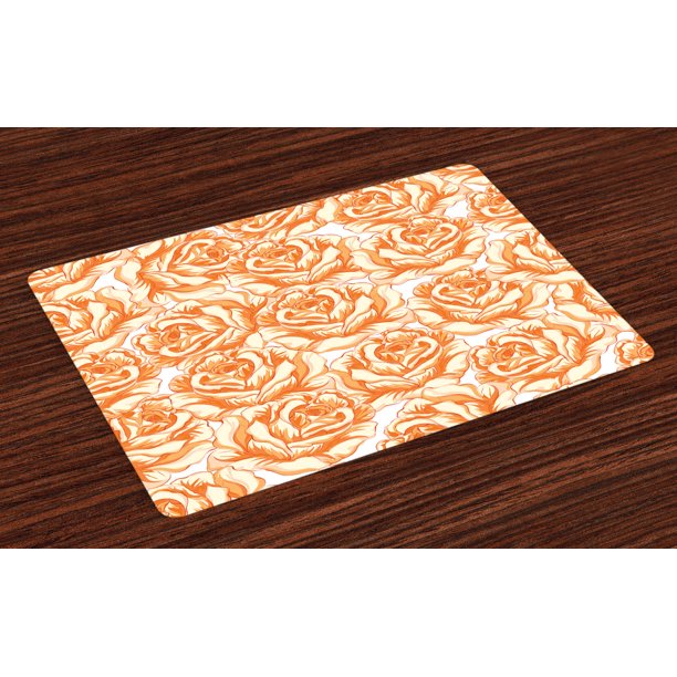 Burnt Orange Placemats Set of 4 Romantic Rose Bouquet in Warm Tones