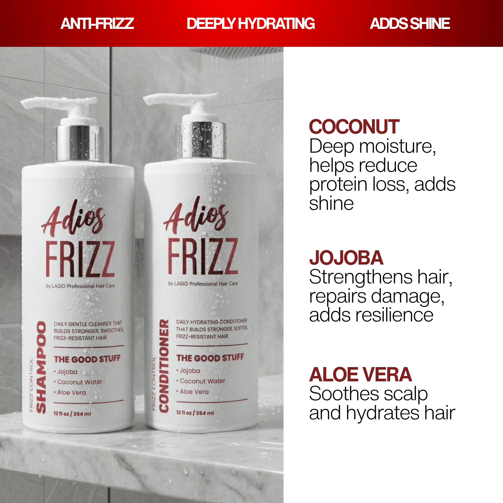 Lasio Adios Frizz Bundle - Shampoo, Conditioner & Leave-In 2OZ