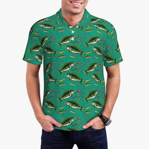 Balery Bass Fish Camisa Polo de Hombre con Estampado, de Manga Corta y Tejido Medio, Camisa Tipo Golf Polo-X-Large