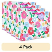 (4 pack) Mother's Day Multicolor Floral Gift Bag by Way To Celebrate, Paper, Iridescent Glitter, Large Vogue Size, Pink, Blue, Green, Bag, Tag, Tissue