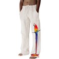 thumbnail image 1 of Pantalones casuales de lino para hombre, estampado de árboles y pájaros, sueltos, ligeros, elásticos, con cordón elástico, banda elástica, pantalones de yoga para la playa 012-rojo XL 012-rojo XL Xishao ropa, 1 of 2