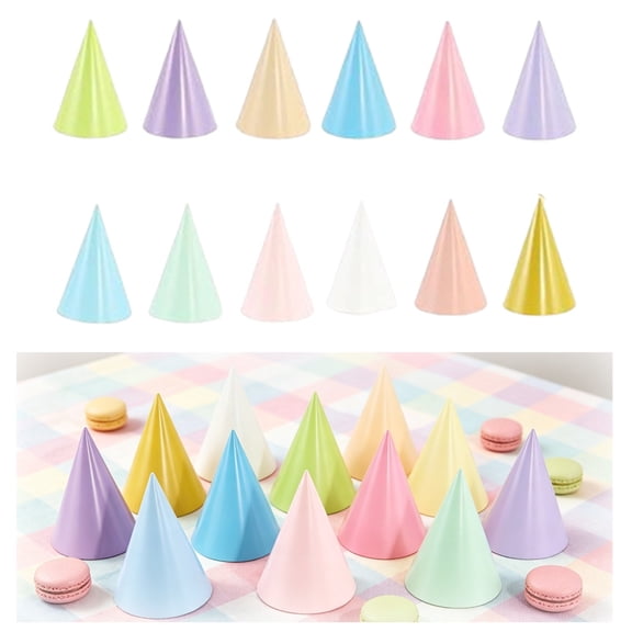 HXRH 24Pcs Rainbow Birthday Party Hats with Elastic String 6.3 Inch Colorful Cone Hats Birthday Hats Festive Celebration Headwear for Themed Events Decorations