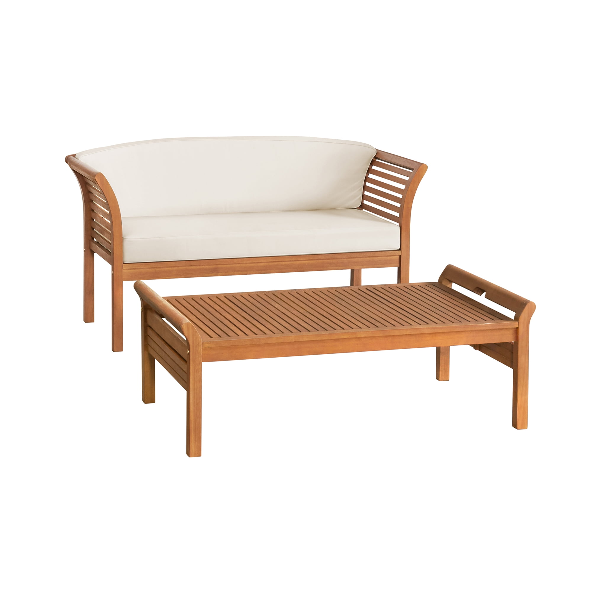 Alaterre Furniture Stamford Eucalyptus Wood Outdoor Bench and Coffee Table, Natural