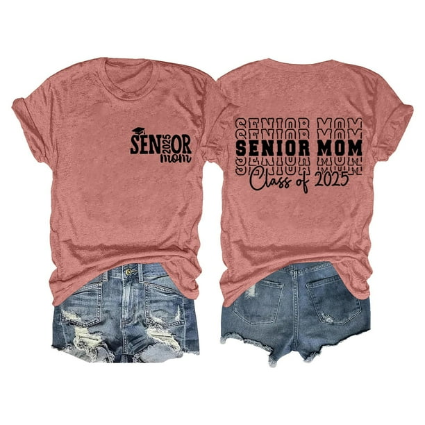 Camiseta de graduación para madres mayores - Promoción de 2025, poliéster-algodón, tallas S-XXL, manga corta, estampado divertido