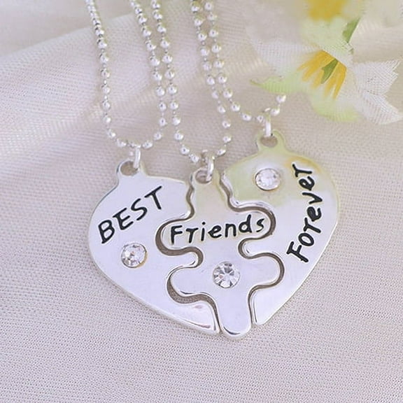 UDIYO 3Pcs Women's Best Friends Forever Heart Shape Jewelry Friendship Necklace Set