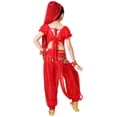thumbnail image 4 of Weebloom Girls Summer Outfits Dance Performance Outfit Belly Dance Ethnic Practice Dress Children Folk Dance Wear Design Girl Clothes Set Size 7-8 Years Red, 4 of 6