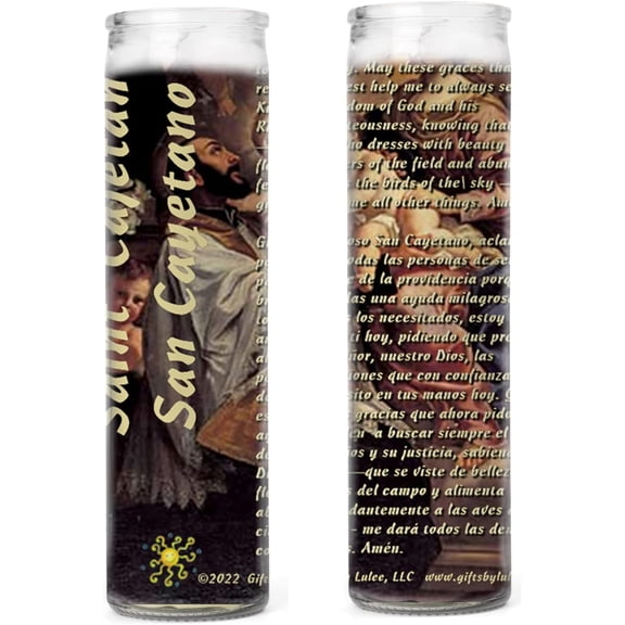 St Cayetano Saint Cajetan Saint of Good Luck Santo de la Buena Suerte Set of 2 Devotional Prayer Candle 2 Veladora De San Cayetano