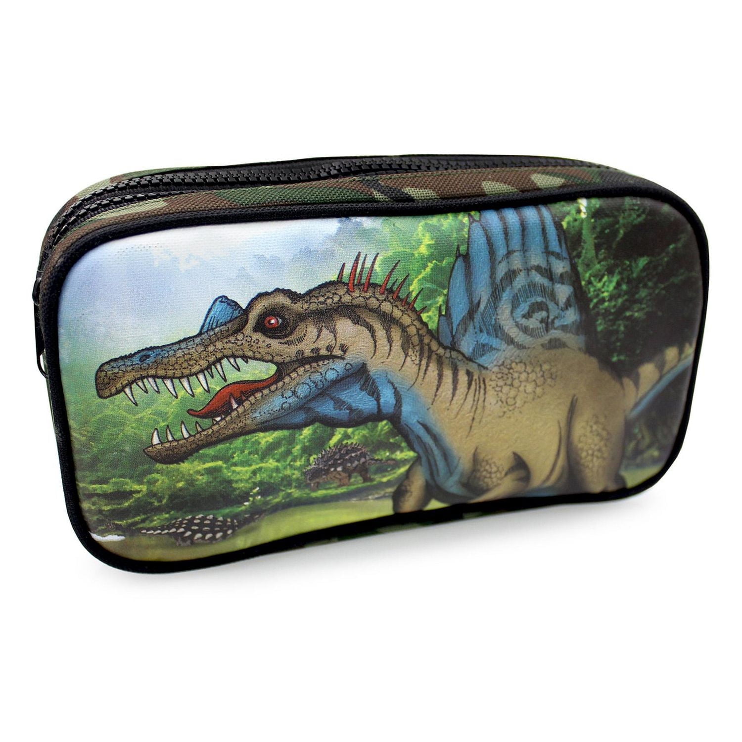 Pen+Gear Dinosaur 2 Zip Pencil Pouch with Spinosaurus and Camo Design