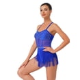thumbnail image 2 of Miutii Justaucorps de Danse Latine Tango avec Strass pour Femmes Combinaison à Franges à Volants Performance Dancewear Bleu Royal P, 2 of 5