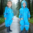 thumbnail image 5 of Bobifish LIttle Boys Girls One Piece Rain Suit Hooded Cartoon Patch Snap Front Reflective Strip Elastic Cuff Full Body Waterproof Boys Girls Rain Wear, 5 of 7