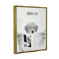thumbnail image 4 of Stupell Industries Poop Deck Bathroom Dog Animals & Insects Painting Gold Floater Framed Canvas Art Print Wall Art, 25 x 31, 4 of 10