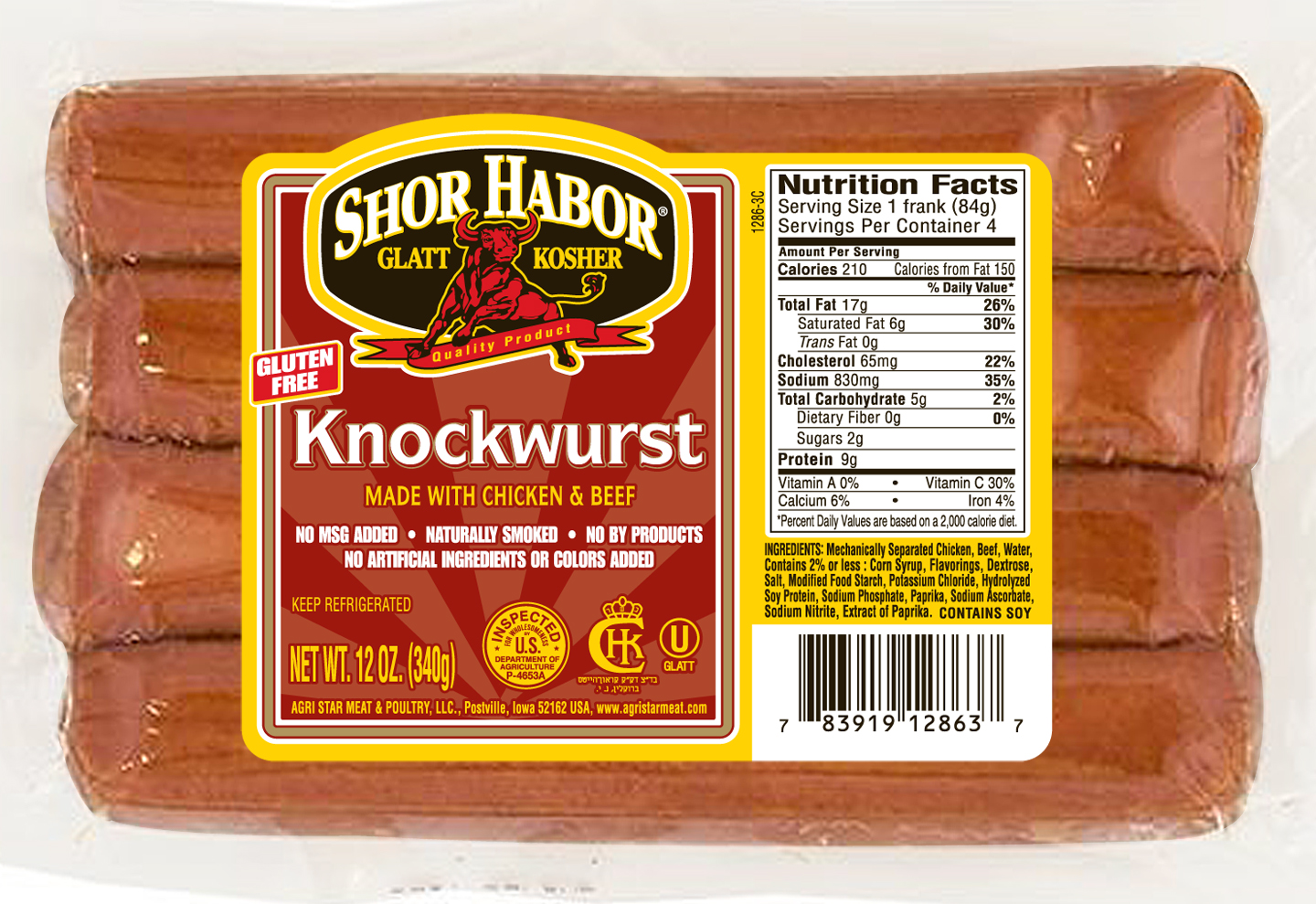 Shor Habor Knockwurst, 12 Oz.