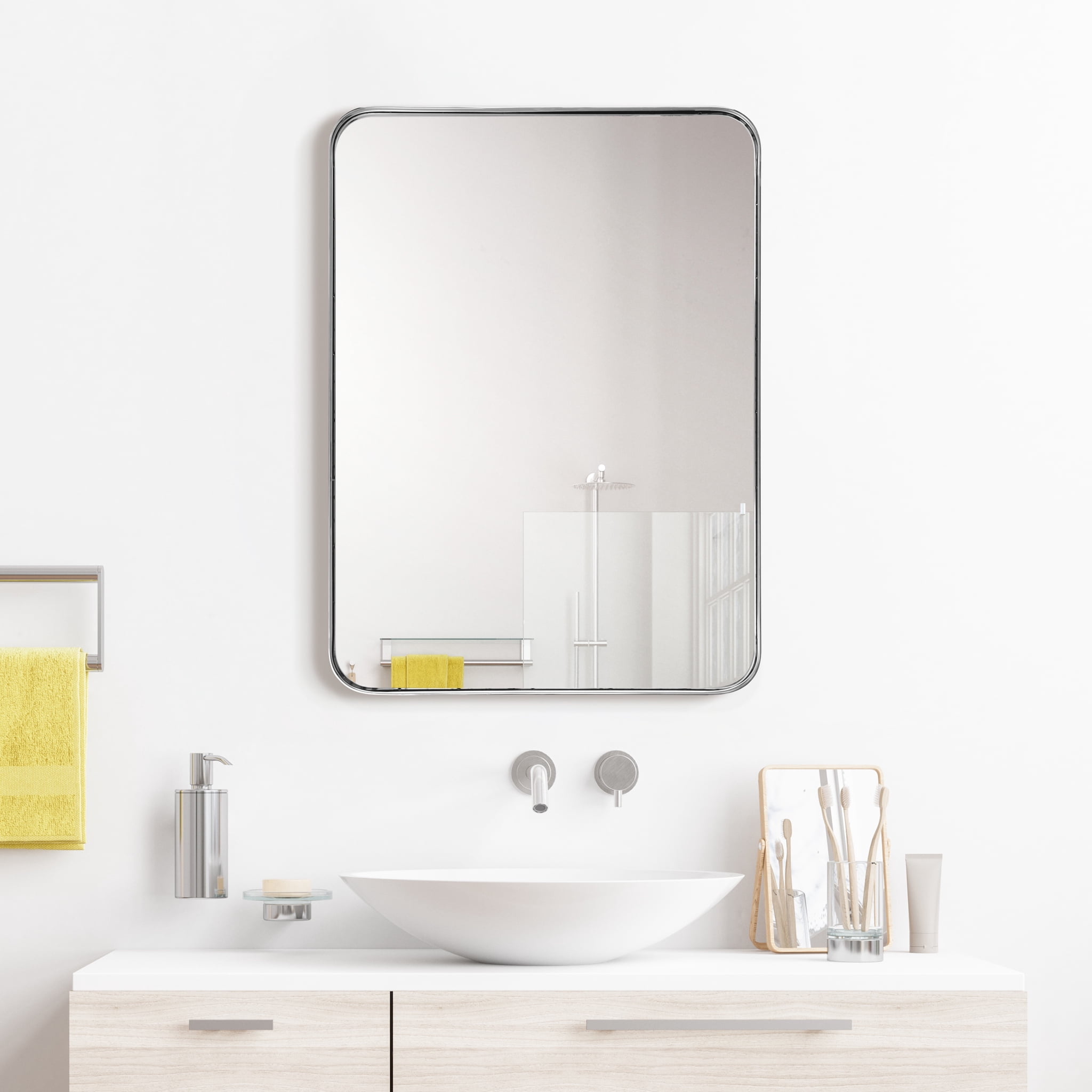 Empire Art Direct Ultra Polished Silver Stainless Steel Frame Rectangle Wall Mirror, 22" x 30" x 2", Ready to Hang