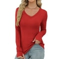 thumbnail image 6 of YanHoo Long Sleeve Shirts for Women Rib Knit Slim Fit Tops V Neck Basic T-Shirts with Thumb Holes Fall Fashion Underscrubs Layer Clothes Red,XL, 6 of 8