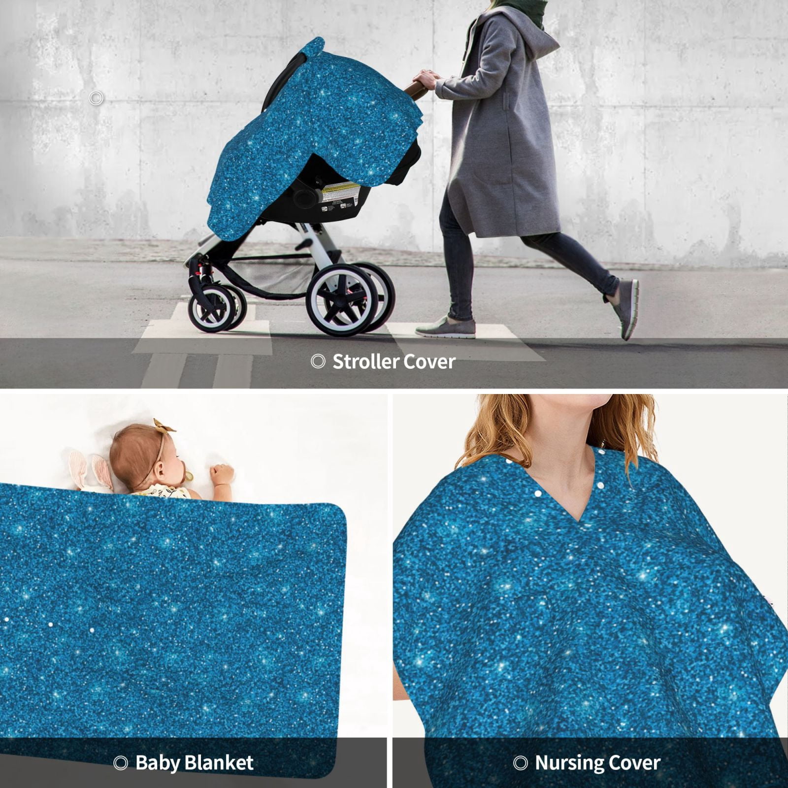 Car Seat Cover Baby - lightning Blue Glitter print Breathable Infant Car Seat Cover for Baby Carseat, Lightweight Comfort Baby Essentials Must Haves Newborn Stuff for Girl Boy