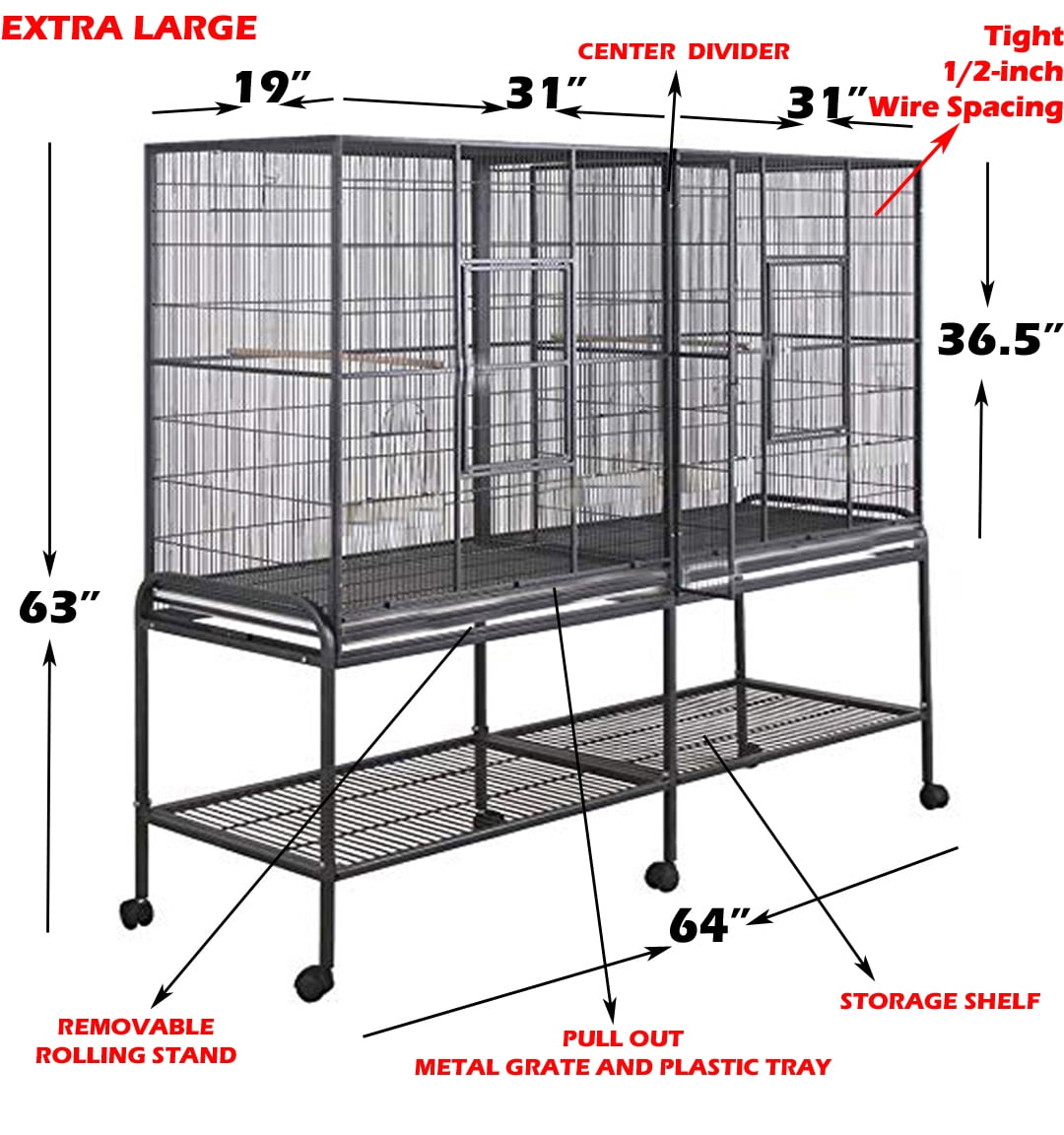 Double EXTRA LARGE 4-Level Center Divider Small Animal Critter Habitat Hamster House Guinea Pig Home Mouse Rats Rolling Cage Tight 1/2-inch Wire Spacing for Ferret Chinchilla Sugar Glider Mice Gerbil