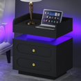 thumbnail image 3 of 4ever2buy Black Led Nightstand with Charging Station, Modern Night Stand with 2 Drawers, Bedside Table End Table with Storage for Bedroom, 3 of 16