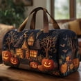 thumbnail image 3 of Women's Quilted Weekender Duffel Bag – Foldable Lightweight Travel Tote for Overnight Gym | Haunted House Pumpkin Bat Spider Web Halloween Patchwork Duffle Handbag, 3 of 5