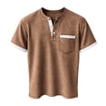 thumbnail image 5 of Mens Shirts Short Sleeve Button Tops Summer Casual Loose Fitting Color Block Knit Tee Shirts with Pocket, 5 of 7