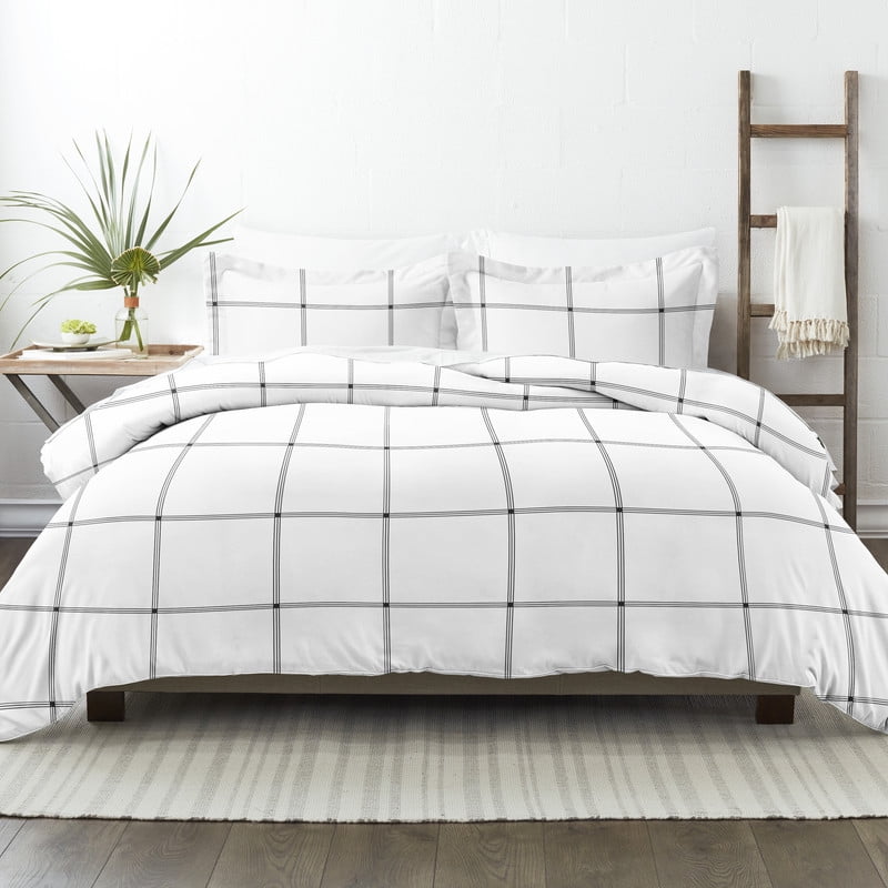 Noble Linens Gray Grid 2-Piece Duvet Cover Set, Twin/Twin XL
