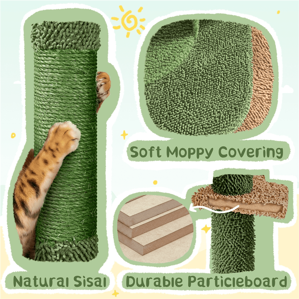 Alden Design 66″ H Multi-Level Cactus Cat Tree with Natural Sisal for Small/Medium Cats, Green/Brown