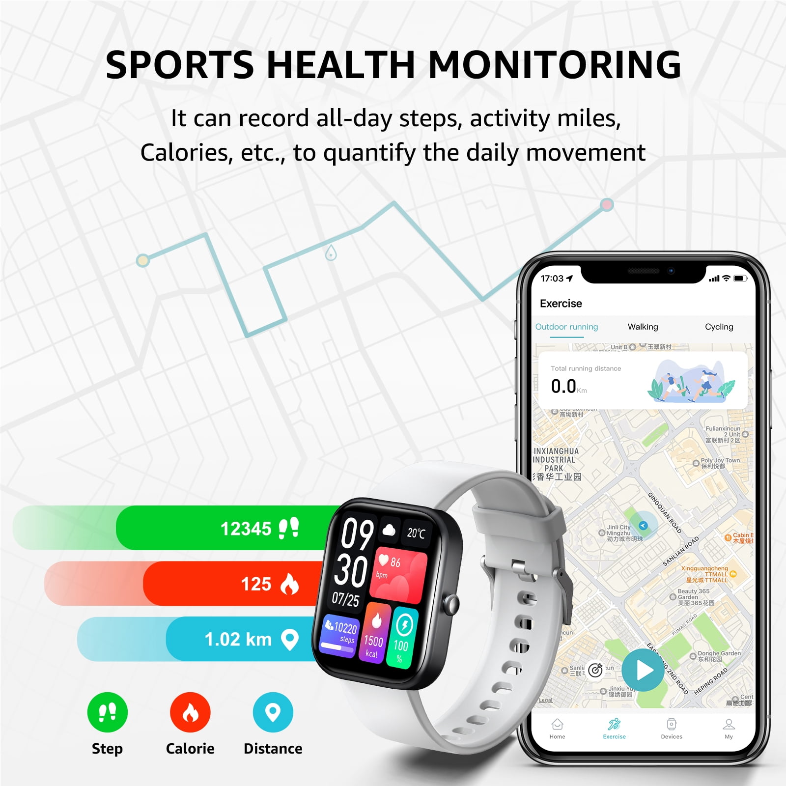 RDRKR Adult Smart Watch for Android and iOS, Fitness Tracker, IP67 Waterproof, Smart Watch for Women Men  (Gray)