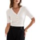 thumbnail image 1 of INSPIRAR CHIC Blusas de Mujer de Punto Acanalado con Cuello en V y Botones de Manga Corta M Blanca, 1 of 6