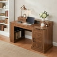 thumbnail image 2 of Lisonu 55" Farmhouse Office Desk Dark Walnut - 55-inch Barn Door Computer Writing Desk with Storage Cabinet, Built-In Charging Station (2 AC/USB/Type-C), Monitor Stand & Keyboard Tray, 2 of 24