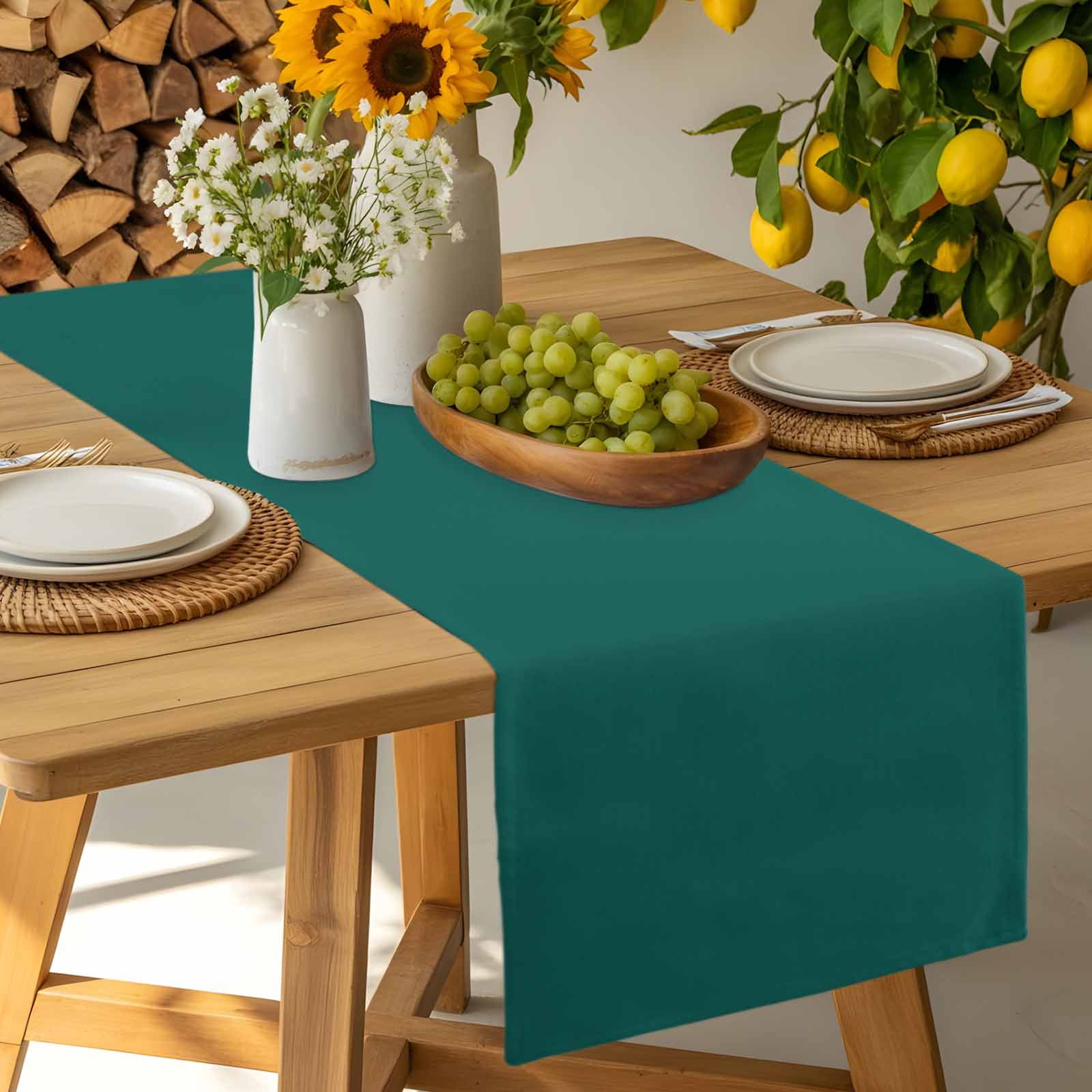 Dark Green Cotton Linen Table Runner for Dining Kitchen, Modern Pure Dark Green Wedding Outdoor Party Tablerunners Decoration, Dresser Scarf Coffee Tablecloth Runners 13x70 Inches