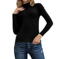 thumbnail image 3 of Women's Turtleneck Sweaters Long Sleeve 2025 Fall Ribbed Knitted Basic Shirts Fashion Casual Slim Fit Pullover Tunic Tops Black XL, 3 of 8