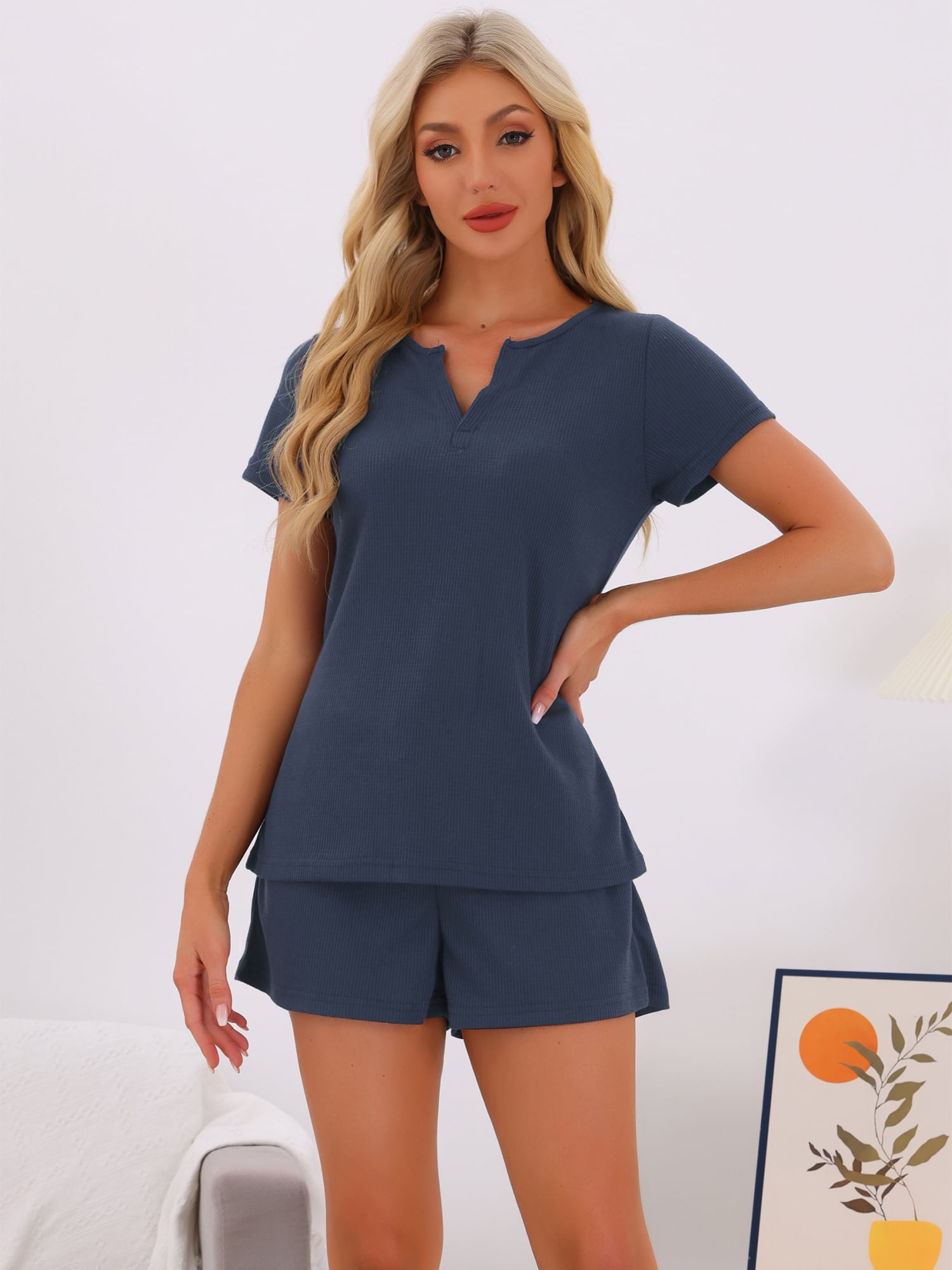 DARING DIVA Waffle Knit Lounge Set 2 Pieces Outfits Tracksuit Sweatsuits 3XL Navy