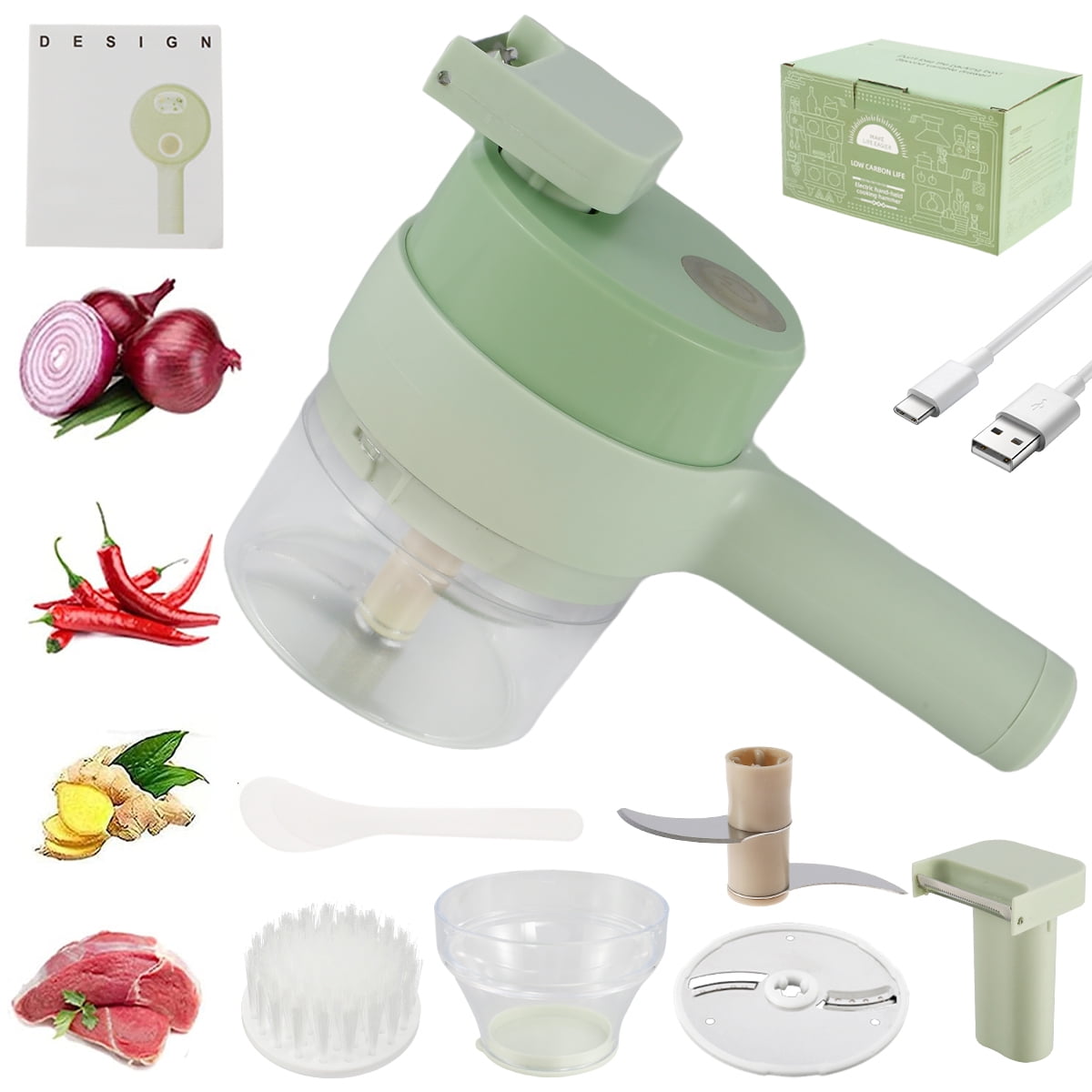 Veggie Chopper 4 in 1 Handheld Electric Vegetable Cutter Set Wireless Food  Chopper Electric Portable Mini Food Chopper for GarlicOnion Meat with Brush