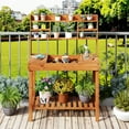 thumbnail image 4 of Gymax 61'' Wooden Potting Bench Table w/3-Tier Open Shelf Flip-up Tabletop for Backyard, 4 of 9