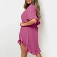 thumbnail image 4 of Summer Savings Clearance 2024! TAGOLD Womens Dress,Women's Color Shirt Skirt Ruffle Sleeve Irregular Shirt Dress Short Sleeve V-Neck Knee Length Dress, 4 of 5