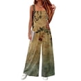 thumbnail image 5 of Women's Floral Print Sleeveless Overalls Loose Wide Leg Cotton Linen Jumpsuit with Pockets Green 2XL, 5 of 7