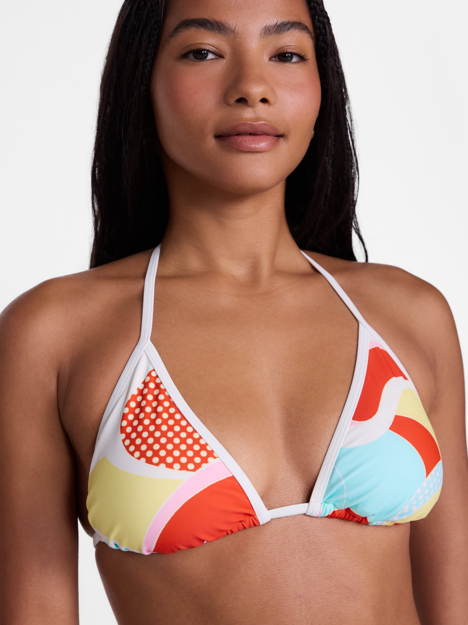No Boundaries Groovy Print Triangle Bikini Swim Top, Women's XXS-XXL