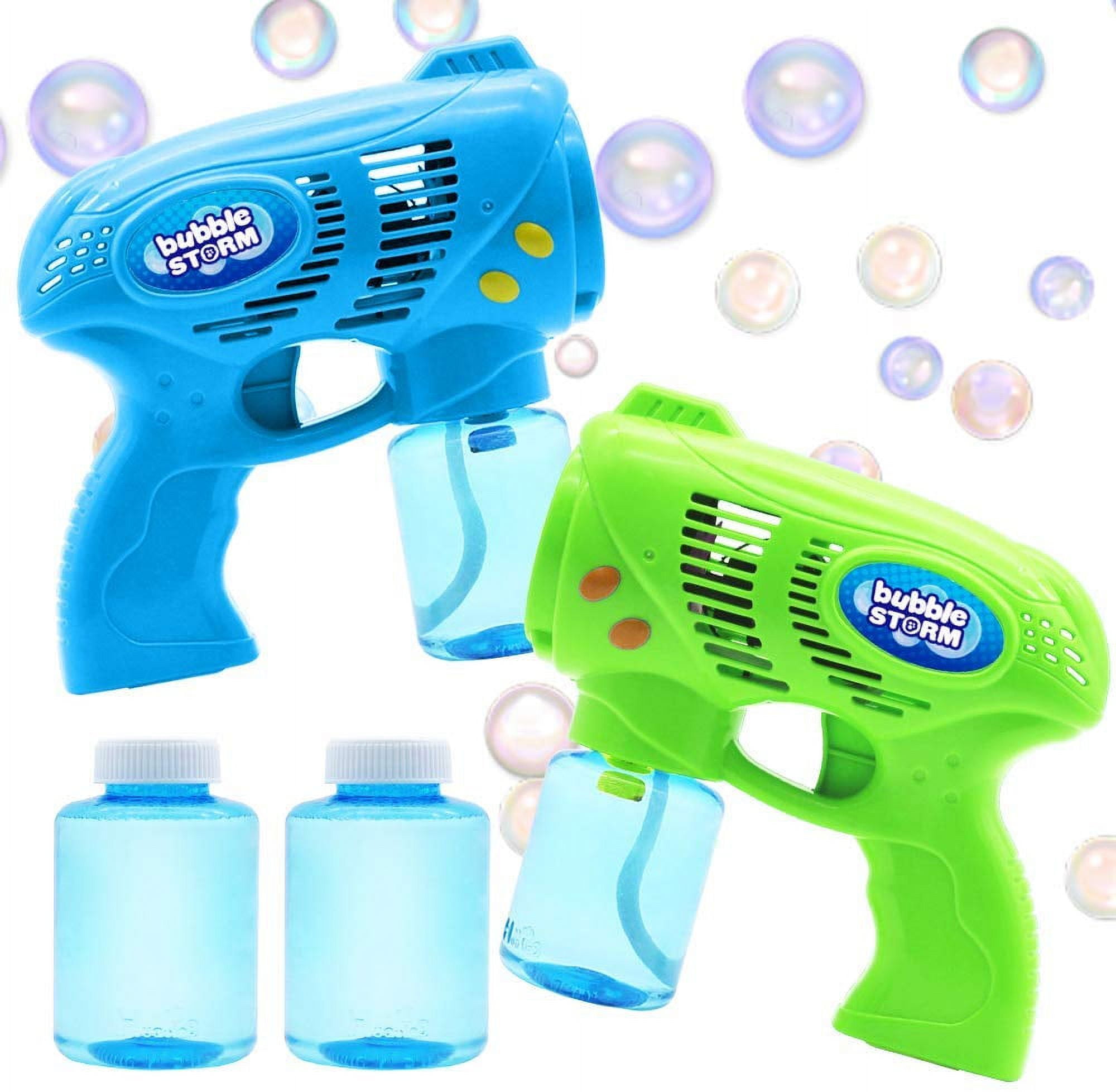 Minetom 2 Bubble Guns for Kids Toddlers with 2 Bottles Bubble Solution,  360-Degree Leak-Proof Design Bubble Blower for Party Favors, Summer Toy
