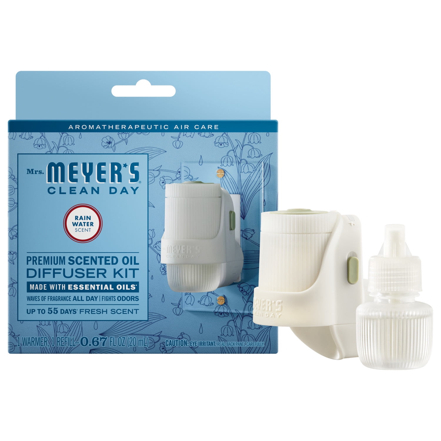 Mrs. Meyer's Clean Day Premium Scented Oil Plug-In, Diffuser & Air Freshener Kit, Rain Water, 1 Warmer And .67 fl oz Refill