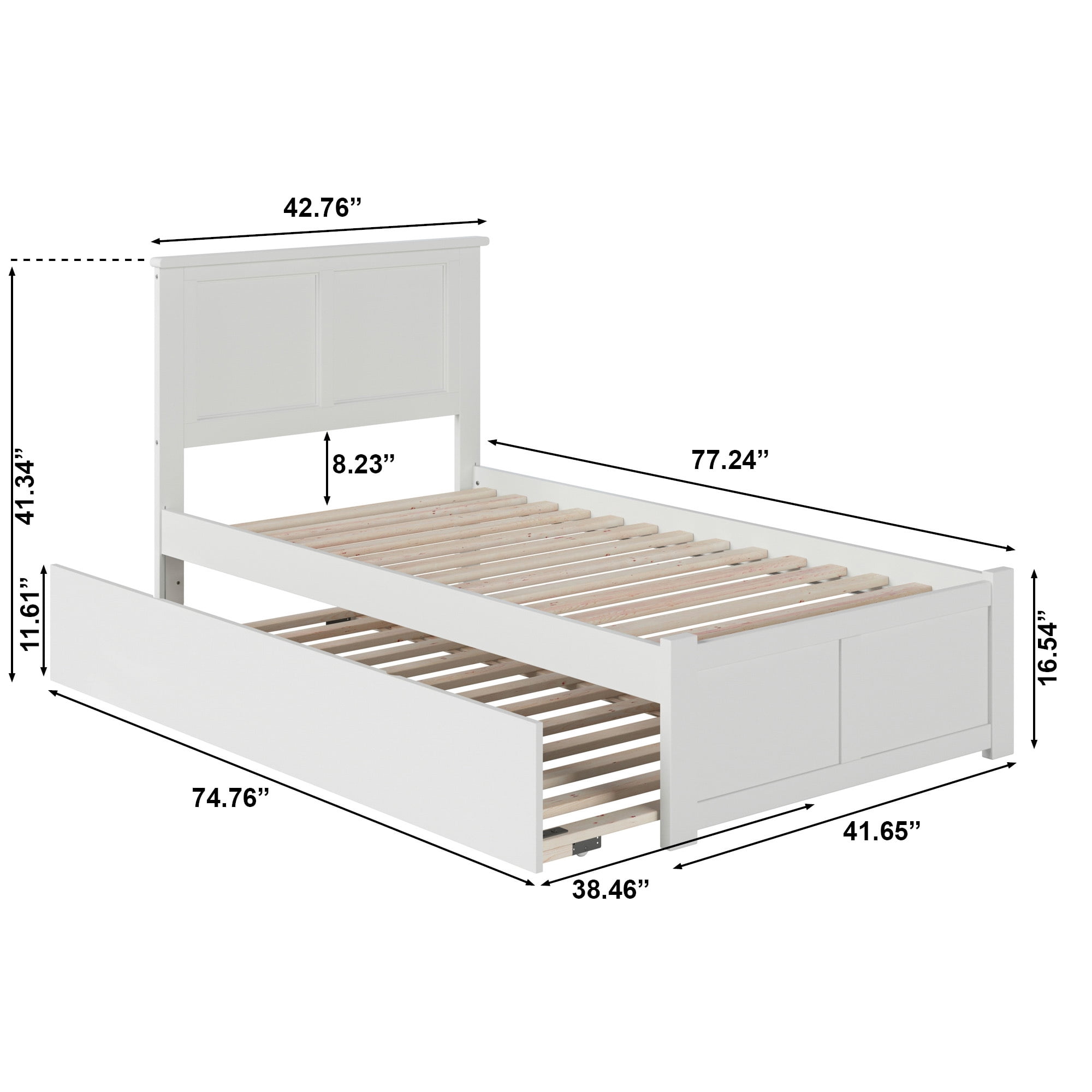 AFI Madison Twin Solid Wood Platform Bed with Footboard & Twin Trundle, White