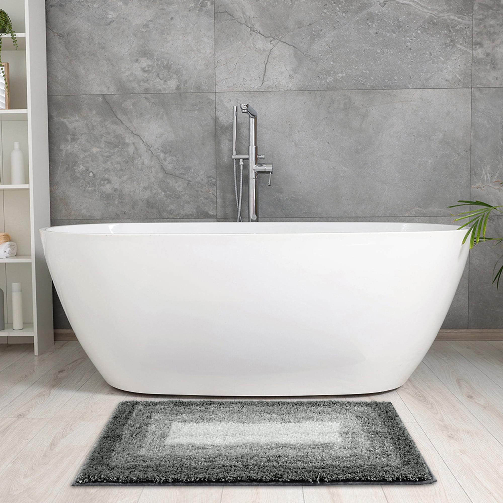Unique Bargains Absorbent Bath Rug Non-Slip Plush Shaggy Bath Carpet Bath Mats Gray Geometry Rectangle 20" x 32"